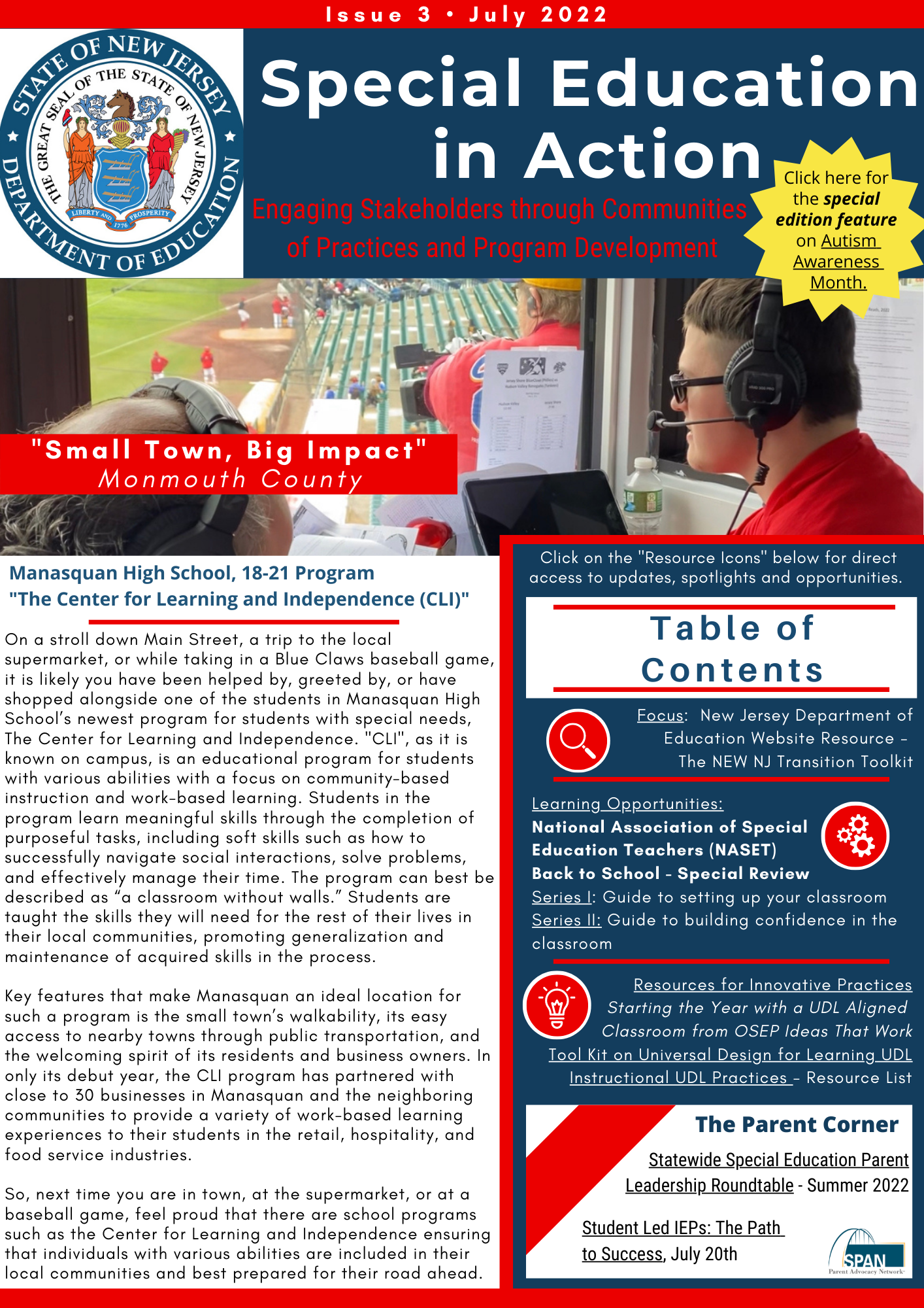 The cover of the 3rd issued newsletter for special education in action